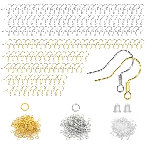 Katyjun 540 Stück Ohrringe Selber Machen Set mit Ohrhaken-Set für Handmade DIY Aus Hochwertigen Materialien Gold aus Kupfer Silber 925 Silberbeschichtung Einfache Handhabung mit Offenen Ösen
