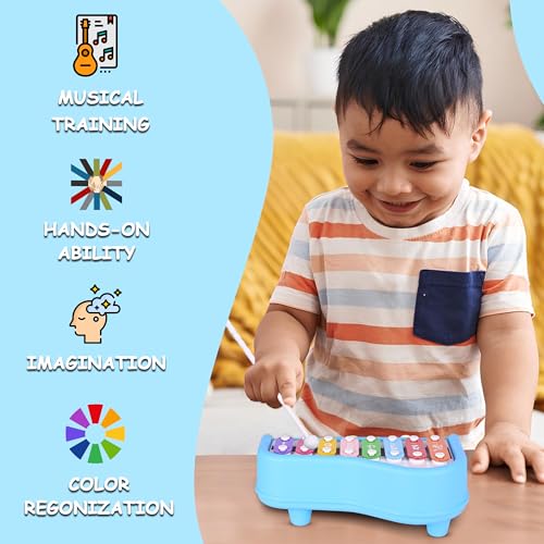 Image of Mommers Musical Instruments, 2 in 1 Baby Piano Xylophone for Toddlers 1-3 Years Old, 8 Multicolored Key Keyboard, Preschool Educational Learning Toy for Girl Boy