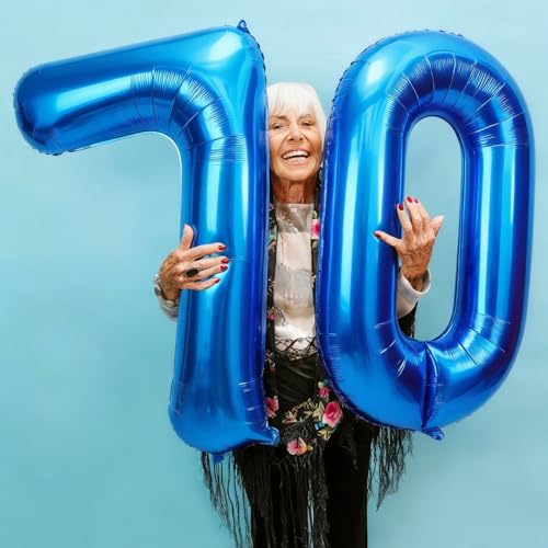 Image of Number Balloons Navy Blue Balloons - Giant Number 70 Balloon, Blue 70th Number Balloon Birthday Decorations for Men