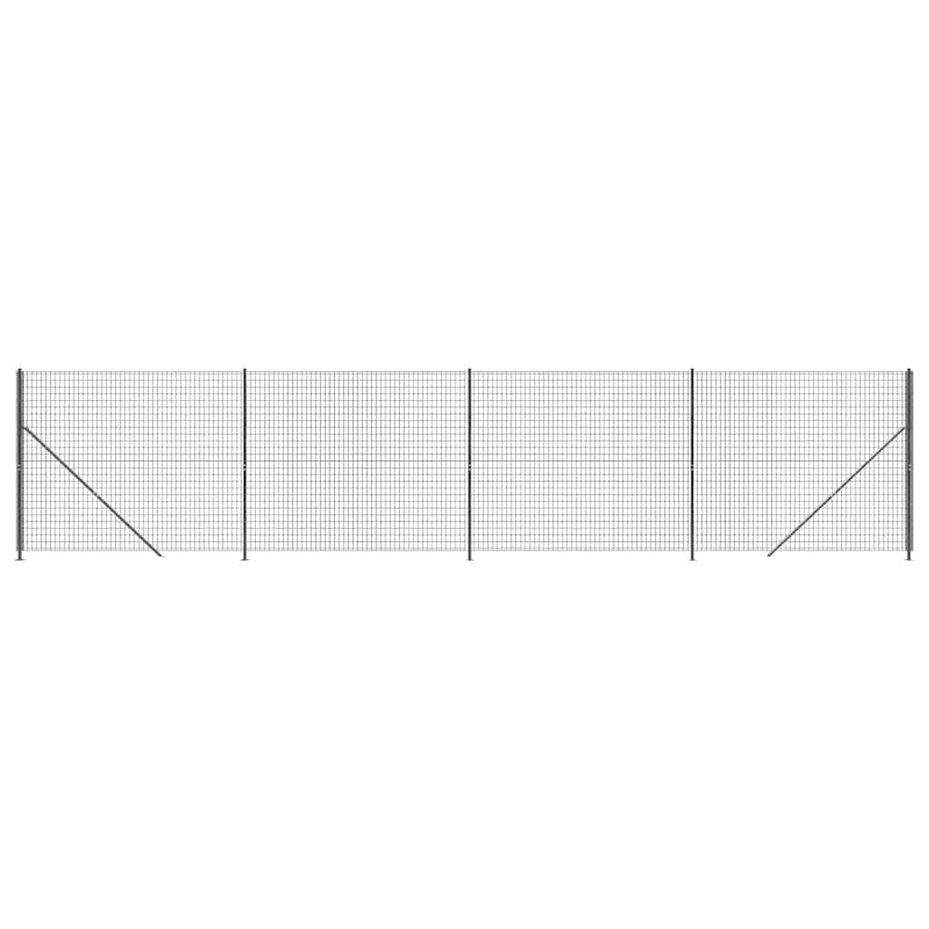 Wire Mesh Fence with Flange Anthracite 2.2x10 m Galvanised Steel PVC Coated Garden Fence Roll for Security Animal Enclosure Interlocking Design Rustproof Outdoor Barrier