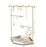 💛 CERCANIA CON TUS JOYAS: querrás ver que las joyas que tantas amas están cercar de ti. Moderno y elegante, este organizador de joyas organiza perfectamente tus collares, anillos, pendientes, brazaletes y muchos otros accesorios, mientras los mantiene libres de enredos. No solo ahorras tiempo al encontrar tus amadas joyas para combinar con tus diferentes estilos, sino también ahorras espacio.