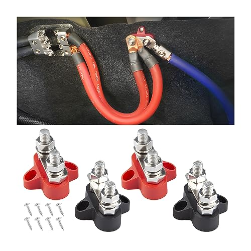 CGEAMDY 4 Pezzi Universale Morsettiera Bus Bar, M8 Morsettiera Di Distribuzione Dell'alimentazione Della Batteria, Posto Di Collegamento Isolato 12V - 48V DC Bus Bar Busbar, Per Auto Camion RV Barca