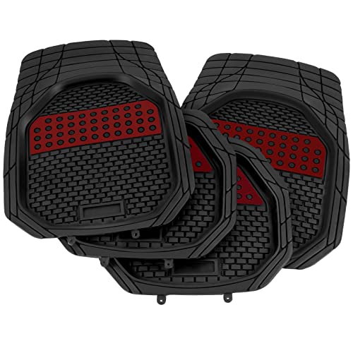 WOLTU Tapis Voiture, Tapis Voiture Caoutchouc Universel, Tapis Auto, Tapis de Sol Voiture, 4 Pièces, Antidérapant, Imperméable, sur Mesure, Noir + Rouge AM7143szr