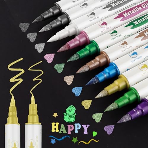 INK LAB Metallic Marker Pens Dual Tip 24 Color Metallic Paint Pens for