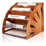 PORFOYO Holz Schreibtisch Datei Organizer, Dokumentenablage A4 Briefablage 5 Ablagefächer, Ablage Schreibtisch, Dokumentenhalter für Büro Arbeitszimmer Schule Office, 34 * 28 * 28cm