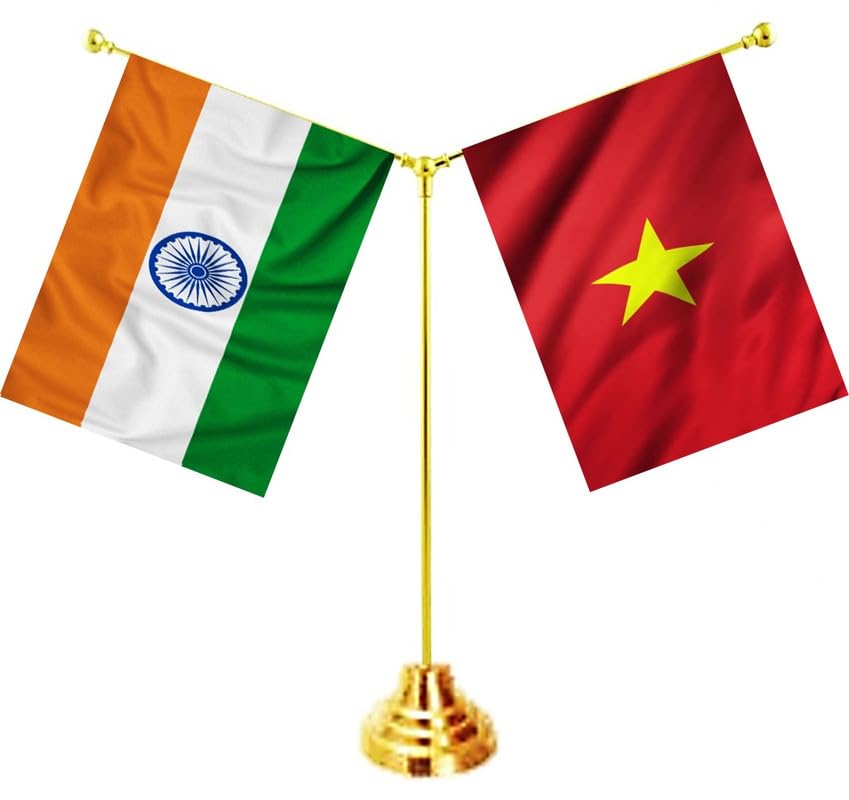 VIETNAM & INDIA Miniature Flags - Shining & Bright Cotton Cloth with Y-Shape Classy Brass Base Table Stand-picture-48
