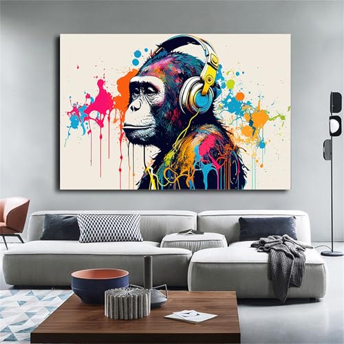 Affiche abstraite animaux singe : toile de chimpanze coloree prete a suspendre 20x30cm
