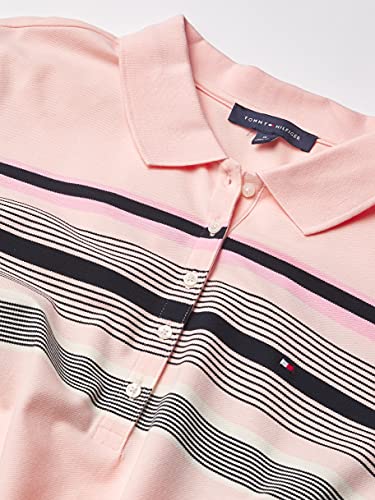 Tommy Hilfiger Women's Plus Button, Polo Level-Up From Basic T-Shirts, Ballerina Pink Stripe, 2X #TOP1