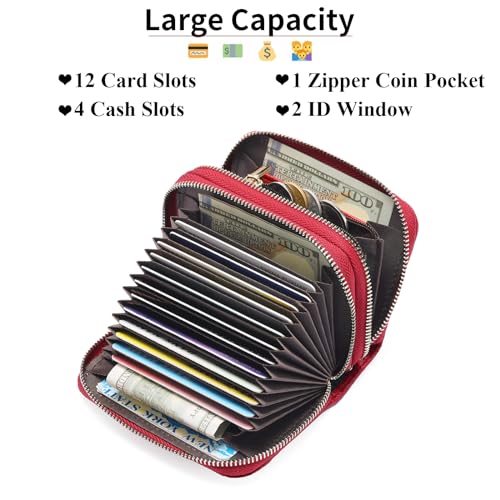 Image of GOIACII RFID Credit Card Holder Wallet, Small Genuine Leather Wallet for Women 2 Zipper