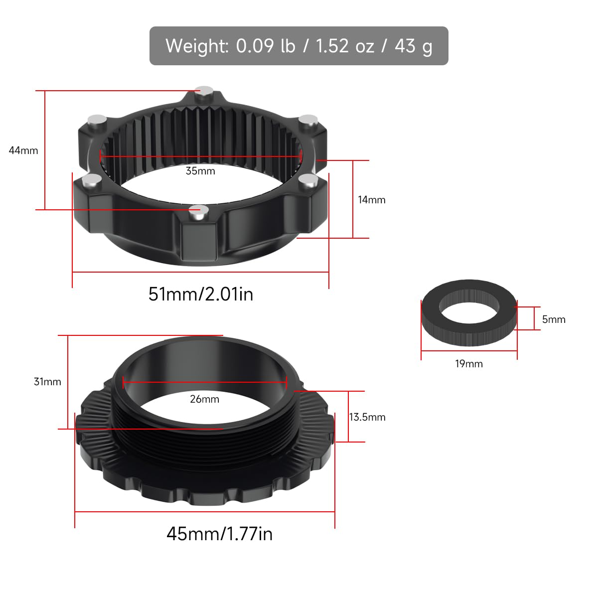 Bicycle Hub Centerlock to 6-Bolt Rotor Adapter 6-Bolt Rotors Disc Brake CenterLock Adapter 100/15mm to 110/15mm