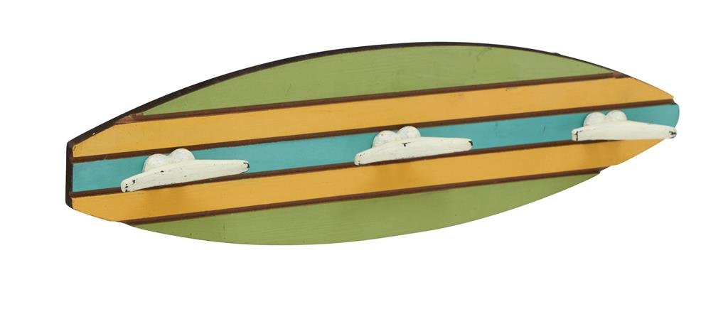 Crochet mural en bois précieux Deco 79 en forme de planche de surf colorée