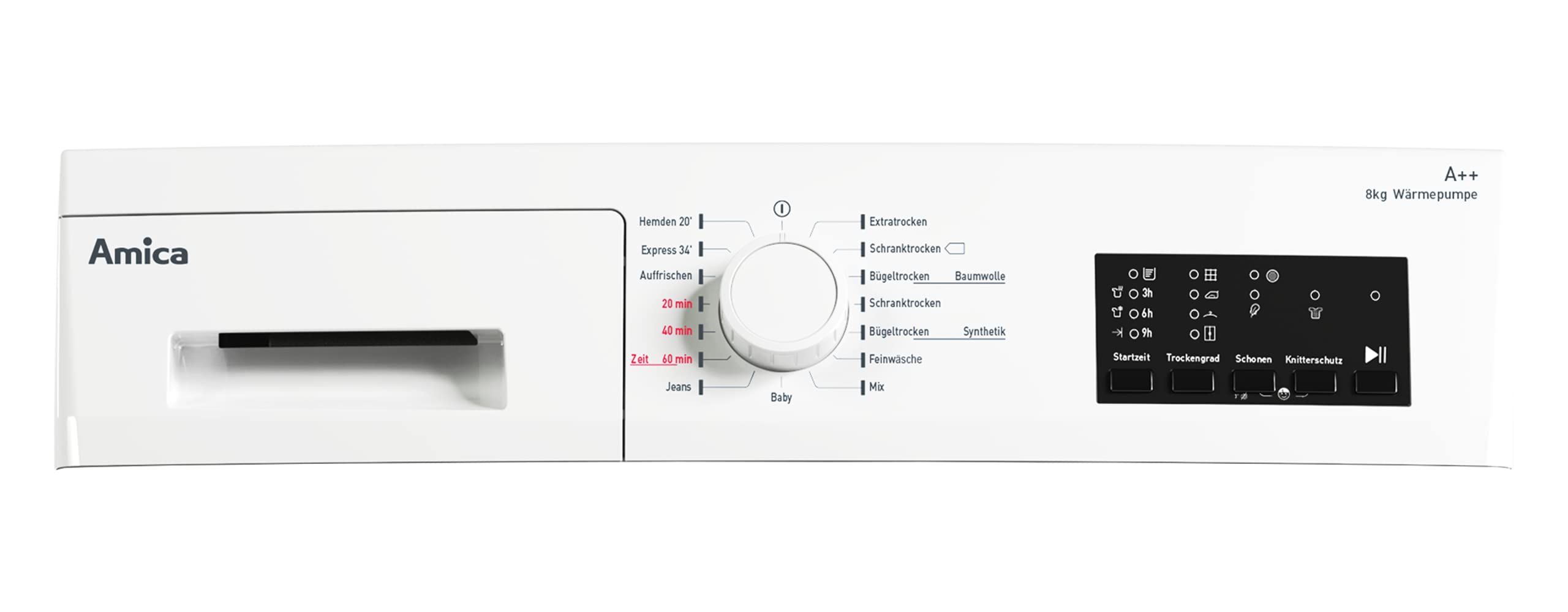 Amica Wärmepumpentrockner 8 kg 15 Programme Startzeitvorwahl LED‑Innenbeleuchtung Startzeitvorwahl umweltschonendes R290 Kältemittel – waermepumpentrockner