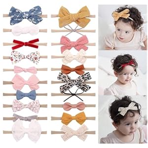 doboi 20PCS Baby Girls Hair Bows Headbands Soft Nylon Hairbands Elastic Hair Accessories for Newborns Infants Toddlers and Kids