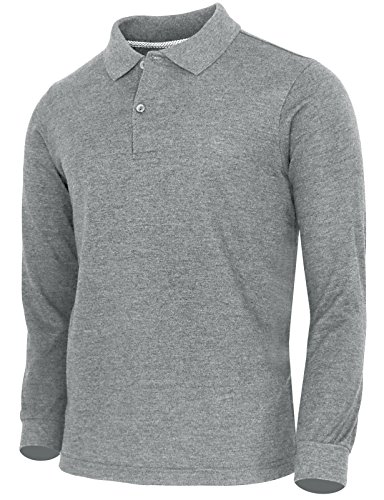 BCPOLO Men's Polo Shirt Cotton Pique Polo Shirt Long Sleeve Polo Shirt-Melange L