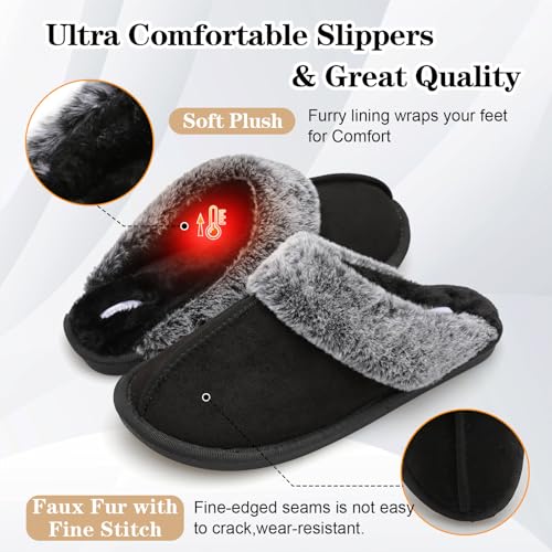 Besroad Mens Slippers Memory Foam House Slippers Warm Fuzzy Bedroom Slide House Shoes Indoor Outdoor Scuff3