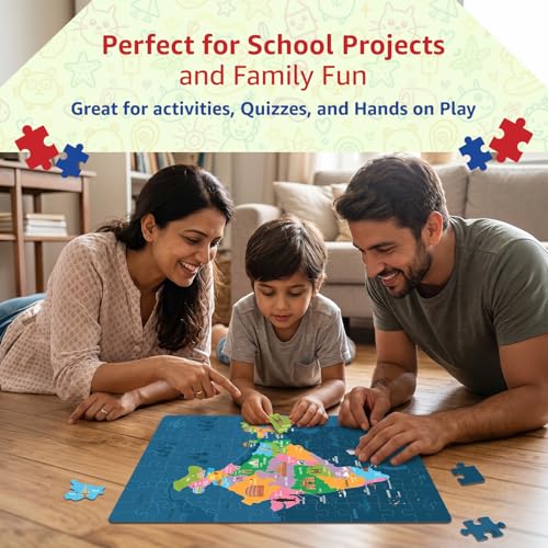 Image of Amazon Brand - Jam & Honey India Map Puzzle & Learning Kit | 6+ Years | 84 Pieces | 100 Flash Cards | 40 Stickers