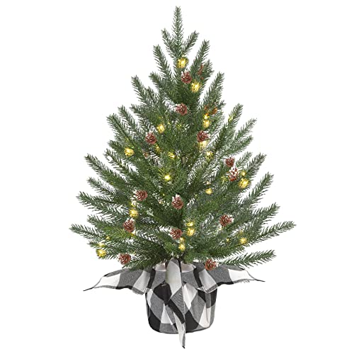 24-inch-prelit-Tabletop-Mini-Christmas-Tree-with-50-LEDSmall-Frosted-Lighted-Artificial-Pine-Tree-with-Buffalo-Plaid-BasePinecone-Decoration2-FT-Miniature-Xmas-Tree-Decor-for-Entry-Door 24 inch prelit Tabletop Mini Christmas Tree with 50 LEDSmall Frosted Lighted Artificial Pine Tree with Buffalo Plaid BasePinecone Decoration2 FT Miniature Xmas Tree Decor for Entry Door