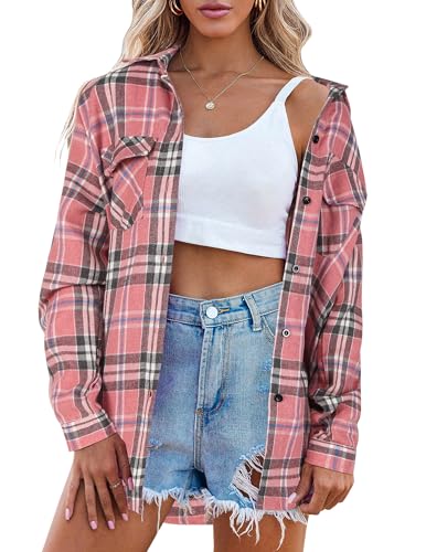 Image of Zeagoo Womens Flannel Shirts Long/Roll Up Sleeve Collared Button Down Plaid Shirt Casual Work Tops