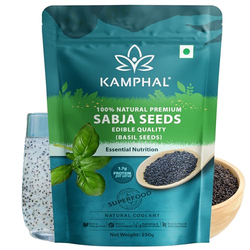 Image of Kamphal Premium Sabja Seeds 250g | 100% Natural Basil Seeds for Eating | Rich in Fiber, Omega-3 & Essential Nutrients | Perfect for Cooling the Body, Detox Drinks & Digestive Wellness