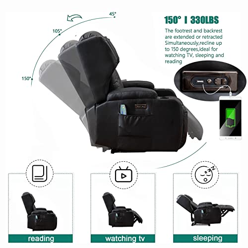 SAMERY Electric Power Recliner Chair with Massage & Heating, Comfy Sleeper Chair Sofa Recliners Home Theater Seat for Living Room with Cup Holders/USB Ports/LED Light/Lumbar Pillow/Remote Control