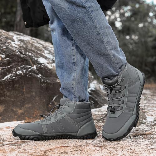 Image of Men's and Women's Barefoot Hiking Boots | Zero Drop Winter Snow Boots with Wide Toe Box | Slip-On Waterproof Ankle Booties | Minimalist Five-Finger Sneakers for Outdoor Hiking and Walking