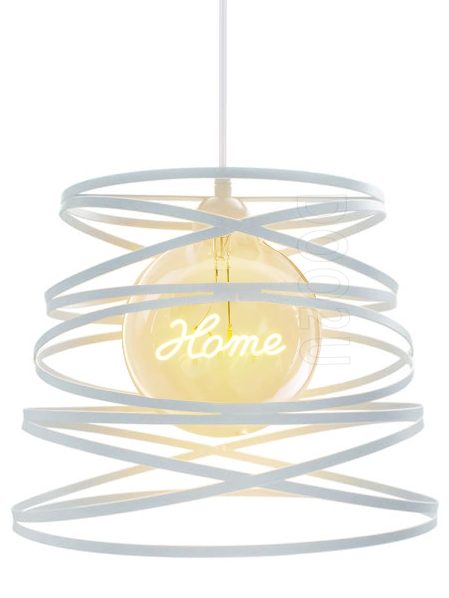 Pequeña Cremosa Lámpara Colgante Industrial Retro Ø30 cm, Vintage de Metal E27 Con Cuerda Ajustable Para Decoración (Blanco)