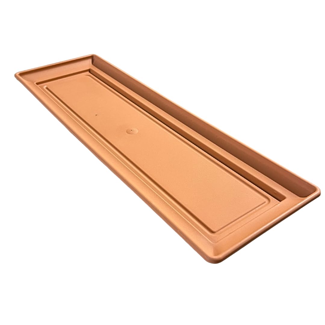 VR7 Garden Planter Tray for Long Planter - Durable Plastic Tray for Easy Draining and Plant Health (Terracotta, 60cm)