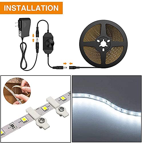 Onforu White Led Strip Lights, 16.4Ft Dimmable Led Tape Light, 6000K Daylight White Light Strip, 300 Leds Flexible Vanity Mirror Light, 5M 12V Ribbon Rope Light For Bedroom, Under Cabinet,Kitchen #TOP7