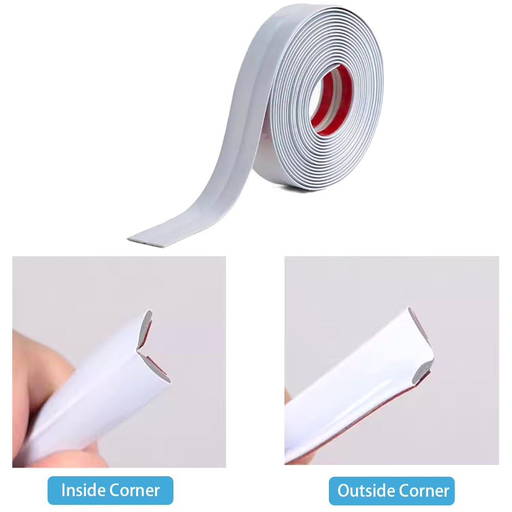 Battiscopa PVC per Angoli,3x3 cm Bordura Vinile per Pavimenti, Piastrelle, Muri, Mobili-Bordura per Piani di Lavoro della Cucina Modanatura Decorativa Flessibile Profilo Angolare, Argento 5M