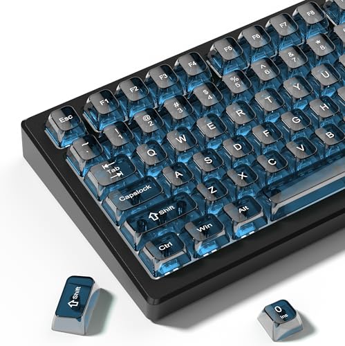 Image of dagaladoo Haze Blue Clear keycaps for Mechanical Keyboard,Transparent MDA keycaps 60 75 100 Percent,Ceramic Jelly Key caps Set,Shine Through Key caps for Mx Switches Mechanical Keyboard(115key)