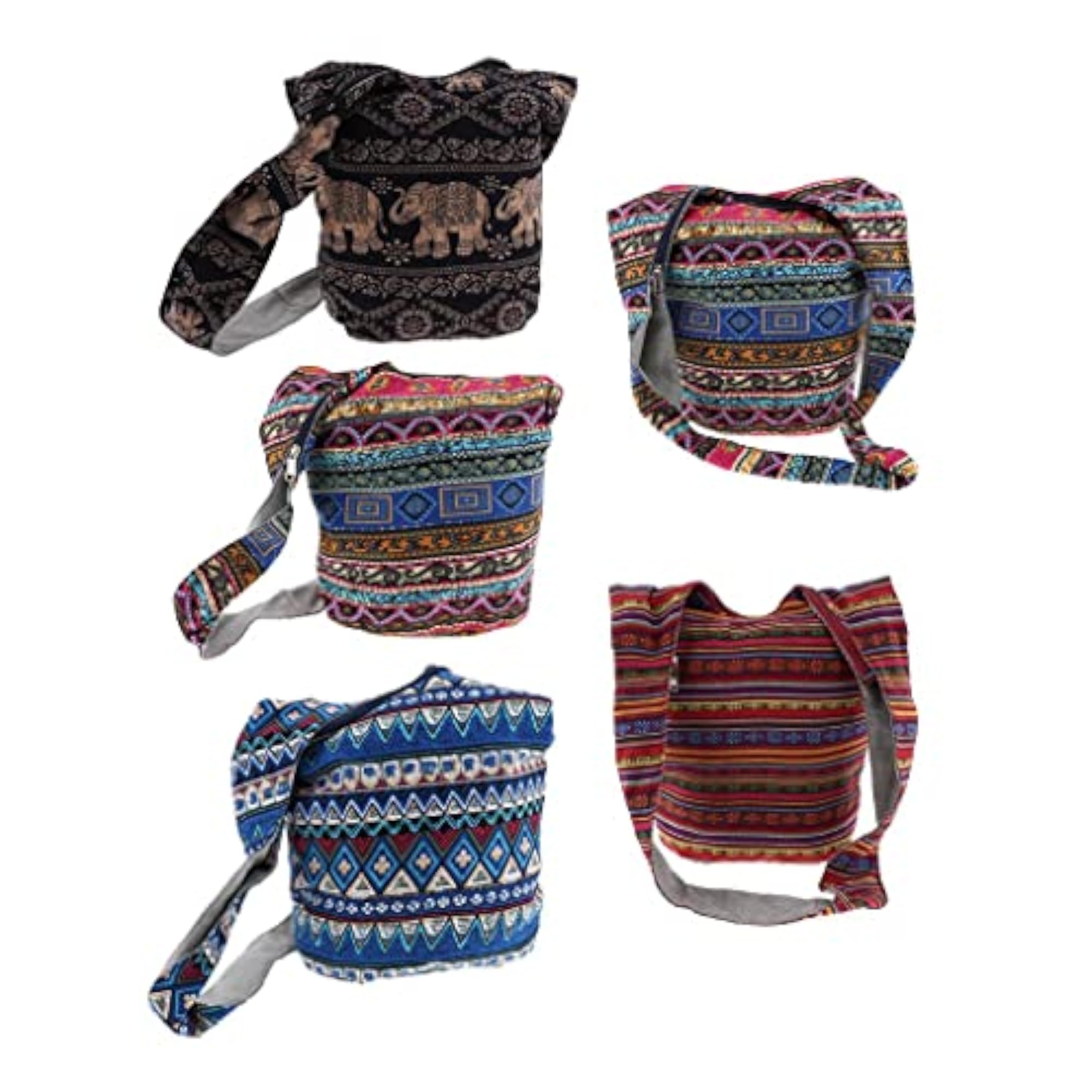 3x Bohemian Sling Crossbody Shoulder Bag Set, Black