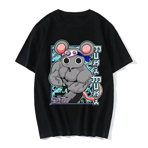 Funny Manga Muscular Ninja Mice Muki Gym T Shirt Anime Demon Slayer Uzui Tengen T-Shirt Y2K Black L