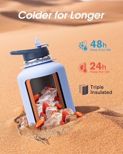 Image of Coolflask Half Gallon Water Bottle Insulated Stainless Steel with Strap