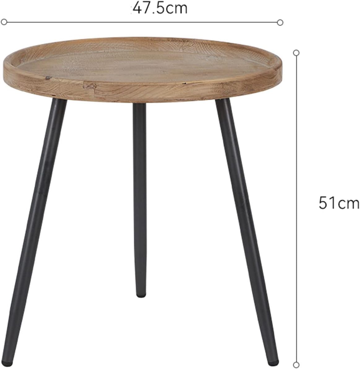 Aimery Office End Table Small Side Table, Round Coffee Table with Metal Legs, Vintage Decorative Negotiation Table for Balcony Homestay Living Room (Size : 47.5 * 51CM)