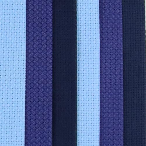 Image of KCS 4 /6 pc of 12 inch x 18 inch(30cmx45cm) 16 Count Cotton Aida Cloth Cross Stitch Fabric (6 pc,Light Blue+Royal Blue+Navy Blue)