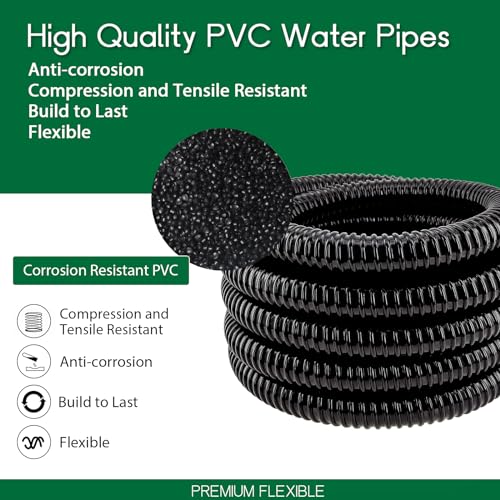 LONGRUN 38mm Pond Hose Pipe, 1.5 Inch Black Garden Corrugated Flexible Hose with Clamps Fitting, 8.2 Metres Length - Image 2