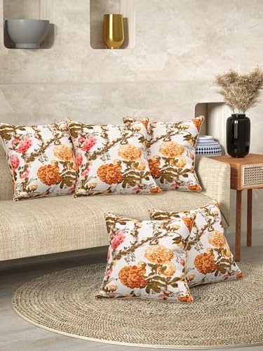 Image of Pure Cotton Quilted Cushion Cover 16x16 Inch | Anokhi Print Decorative Throw Pillow Cover | Soft Cotton Sofa Cushion Cover with Hidden Zipper | Living Room Bedroom Home Decor