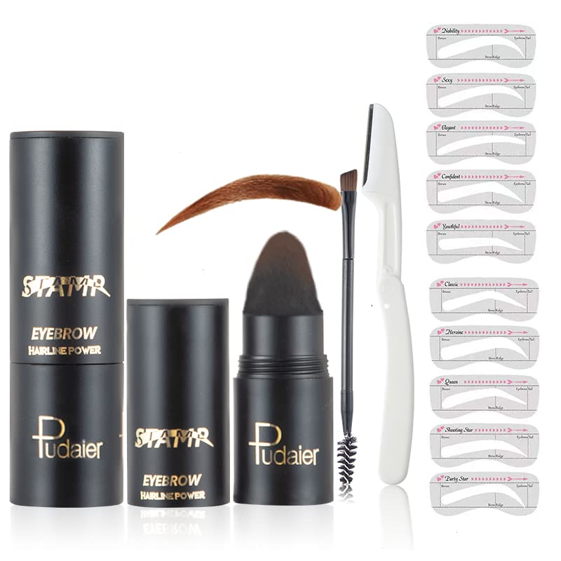 Marine Forest Eyebrow Stamp Stencil Kit, One Step Brow Makeup Eyebrow Stamp and Shaping Kit for Perfect Brows, Waterproof and Long Lasting (Black Brown)