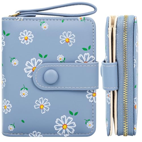 Image of Farcauo Womens Wallet Cute Small Wallets for Women Blue Women's Wallet Kawaii Flower Card Wallets for Women Ladies