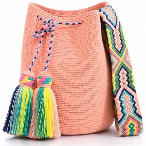 Image of WYOU Designer Wayuu Hand-Crochet Woven Summer Beach Bag for Everyday, Travel-Large Beachy Purse, Colorful Purses for Women