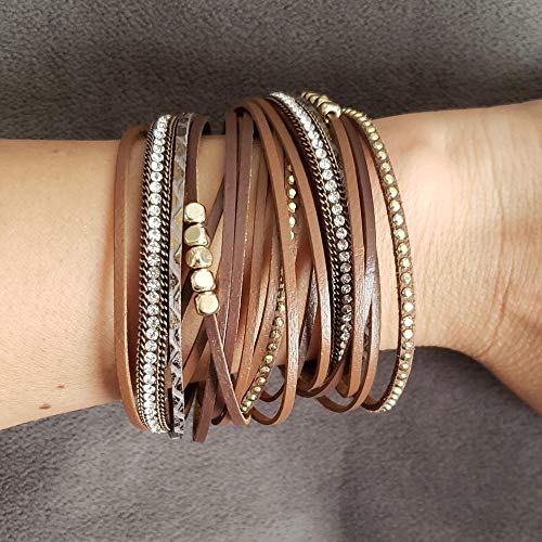 Leopard Print Leather Wrap Bracelet in Multilayer Strands Leahter Cuff Bracelets for Women Mother Wife 6