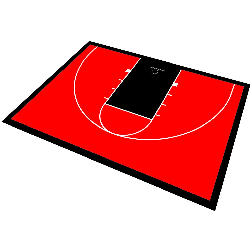 MODUTILE Outdoor Basketball Half Court Kit 46ft x 30ft -Lines and Edges Included - Made in The USA (Black Key/Red/Black Frame)