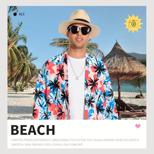 Image of OLAOLA Men Lightweight Kimono Robe with Belt Japanese Style Robe Jacket Casual Open Front Long Cardigan Cape Coat Outwear