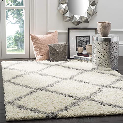 Safavieh Dallas Shag Collection Area Rug - 5'1" X 7'6", Ivory & Grey, Trellis Design, Non-Shedding & Easy Care, 1.5-Inch Thick Ideal For High Traffic Areas In Living Room, Bedroom (Sgd257F) #TOP5