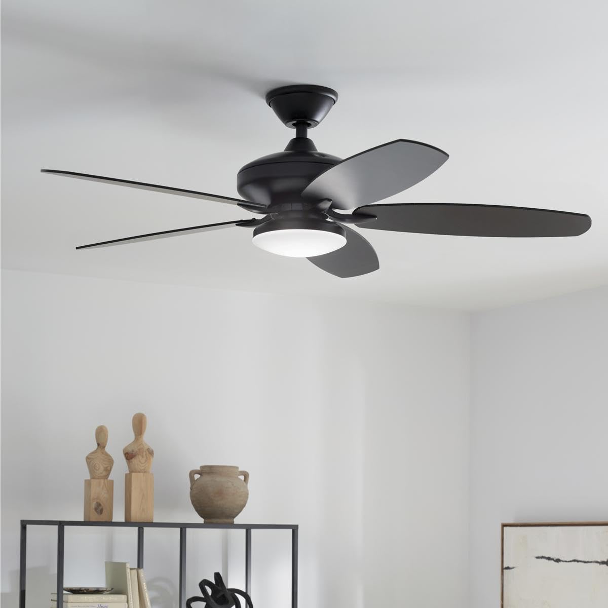 Kichler 52 Inch 5 Blade Renew Designer LED Ceiling Fan in Satin Black, for Living Rooms, Dining Rooms and Bedrooms, 330163SBK