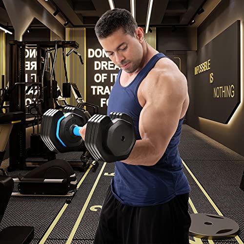 Merax 55 Pounds Adjustable Dumbbell, 1 Sec Quick Adjustment Dumbbell With Plates And Base (Black Single W/Base) #TOP7