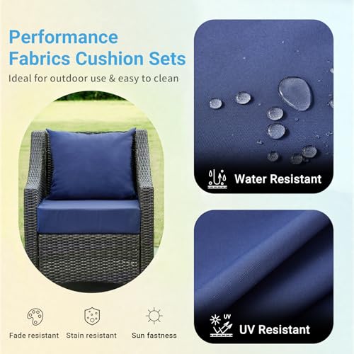 Image of IPYNBAP Outdoor Cushions for Patio Furniture,Outdoor Seat Cushion Set 24 x 24 x 4 Inch,Waterproof & Fade Resistant Outdoor Chair Cushions,Deep Patio Chair Cushion with Removable Cover,Navy Blue