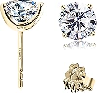 RANEECOCO STUNNING FLAME 14K Gold Post Sterling Silver CZ Stud Earrings - Hypoallergenic, Brilliant Cut, 6 Sizes 0.9-4 Carats