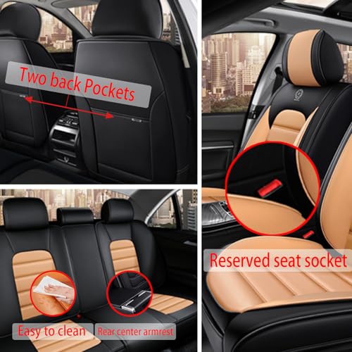 Image of Fit for Sedan SUV Pick-up Truck,Automotive,Ice Slik Nappa Leather Car Seat Covers,Waterproof Durability Washable Seat Covers,5 Seat Complete Set Standard Full Coverage Car Seat Cover(Orange & Black)