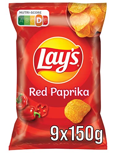 Lay's Red Paprika – Knusprig gewürzte Kartoffelchips für eine gelungene Party, 9 x 150 g (Verpackungsdesign kann abweichen)